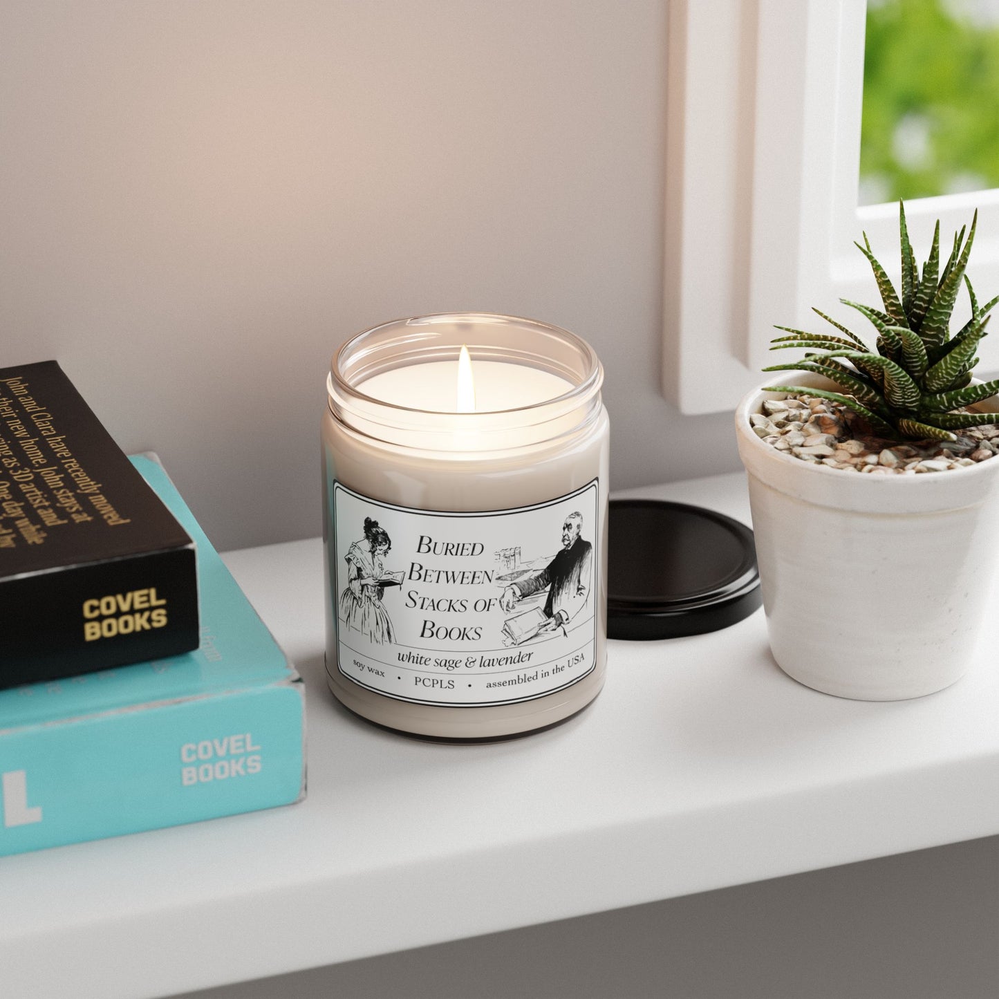 Buried Between Stacks of Books Candle