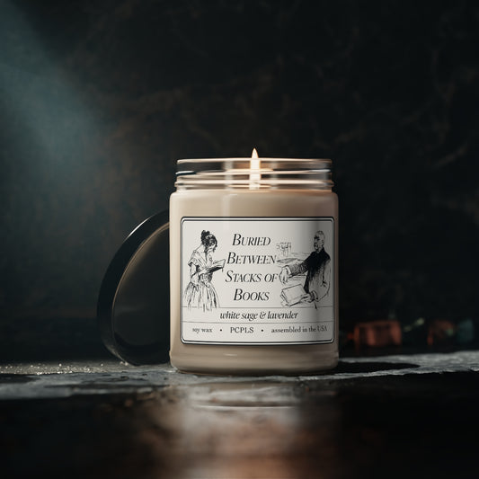 Buried Between Stacks of Books Candle